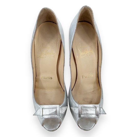 Christian Louboutin Silver Peep Toe Pumps - Picture 6 of 9